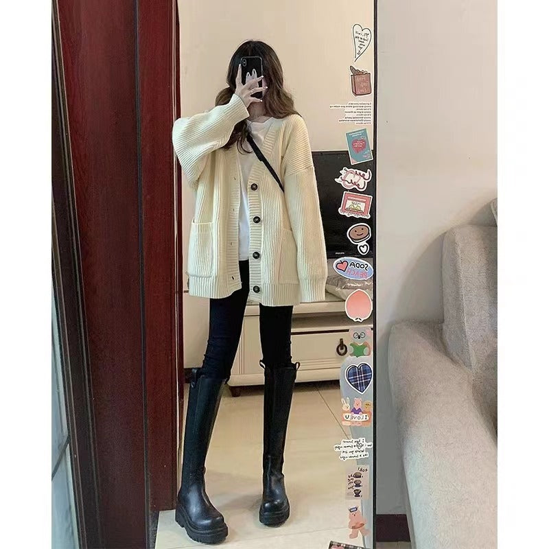 Autumn/Winter Loose Knit Cardigan Sexy, Stylish & Effortlessly Trendy, Premium V-Neck Long Sleeve Sweater Jacket for Women, Relaxed & Trendy! Women’s Knitted V-Neck Sweater Cardigan for Effortless Style