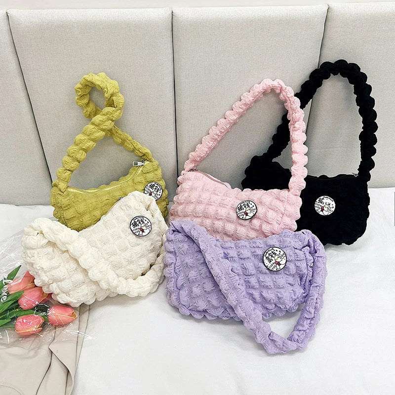 Premium Soft Cloud Bubbles Handbags For Woman Girls Pleated Cloud Underarm Bag Pouch Bag Casual Shoulder Bag Women Cute Purse