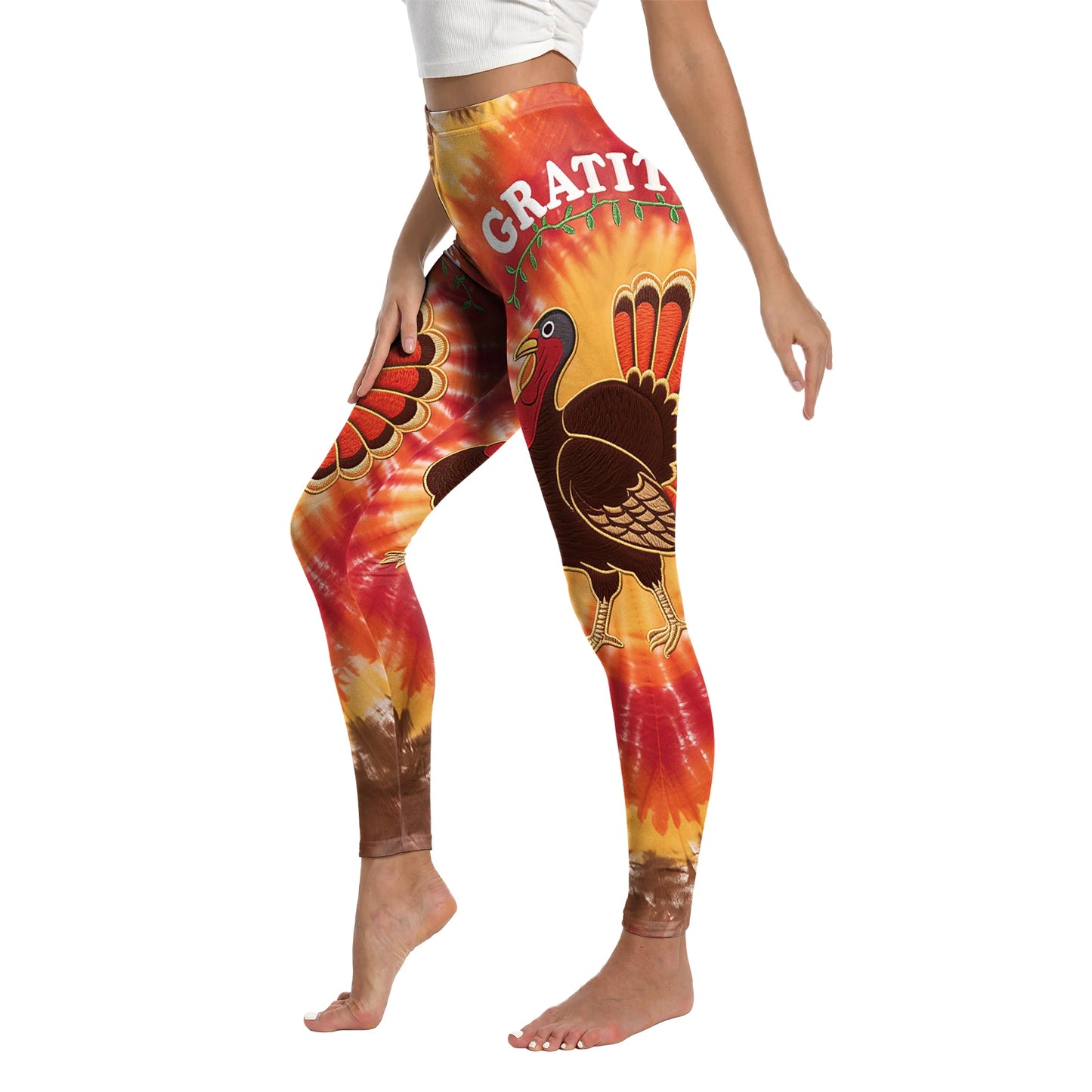 High Quality 2026 Edition Maple Leaf Pattern Cosplay Leggings Thanksgiving Day Turkey Tight Pants Woman Autumn Holiday Costumes Party Performance Trousers