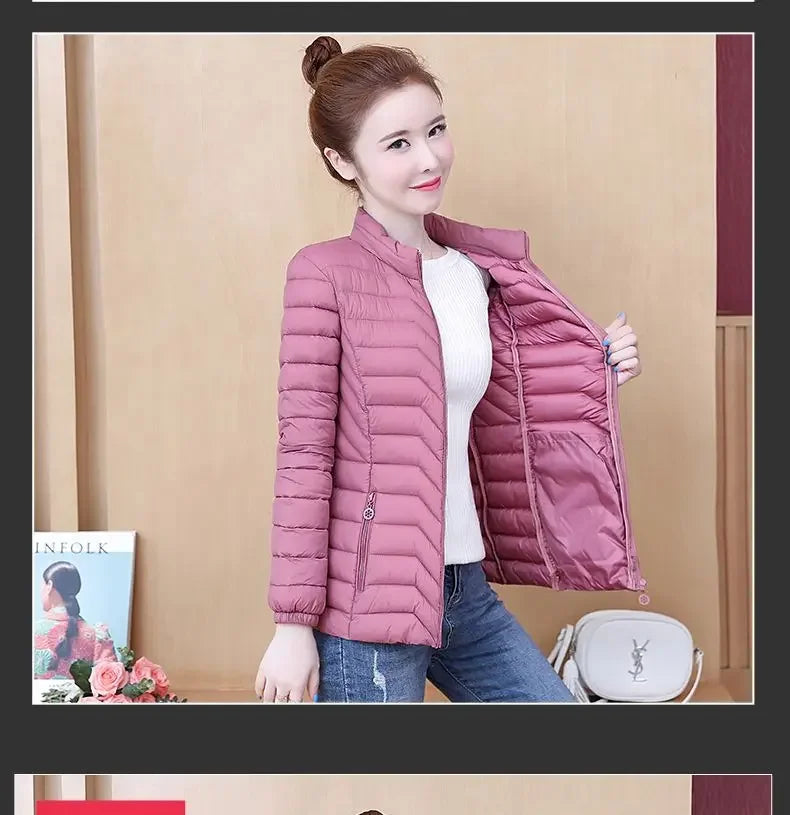 Fashion Women Puffer Jackets Ultralight Duck Down Cotton Jacket 2023 New Autumn Winter Long Sleeve Warm Coat Female Parka