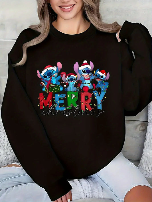Disney Stitch 2025 Christmas Sweatshirt Women's Men Cotton Hoodies Pullover Autumn Winter Fleece Oversized O-Neck Coats Loose tops
