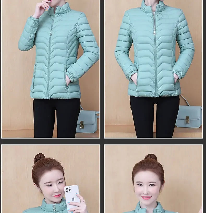 Fashion Women Puffer Jackets Ultralight Duck Down Cotton Jacket 2023 New Autumn Winter Long Sleeve Warm Coat Female Parka