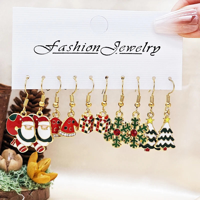Brand New 2026 Style Premium Quality 25Pairs/5Pairs Christmas Series Earrings Cartoon Santa Claus Gingerbread Man Snowflake Alloy Earrings Set Women Christmas Gifts