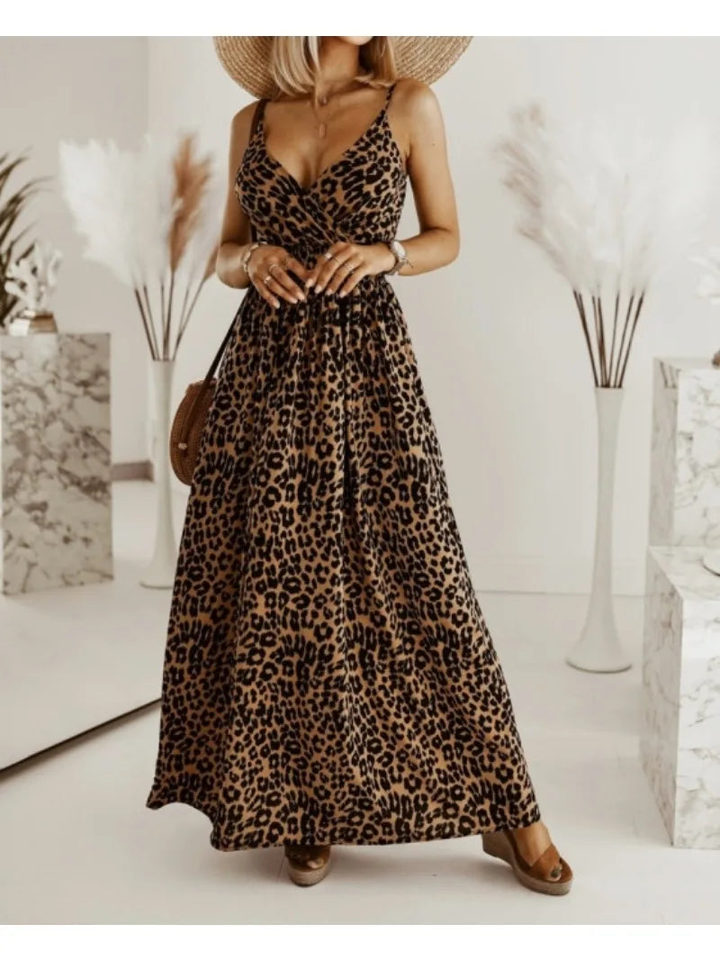 Premium Leopard Print Camisole Dress for Effortless Seduction, Leopard V-Neck Maxi Wild Elegance Meets Vacation Glam, From Brunch to Beach Nights Premium Leopard Maxi for the Modern Muse