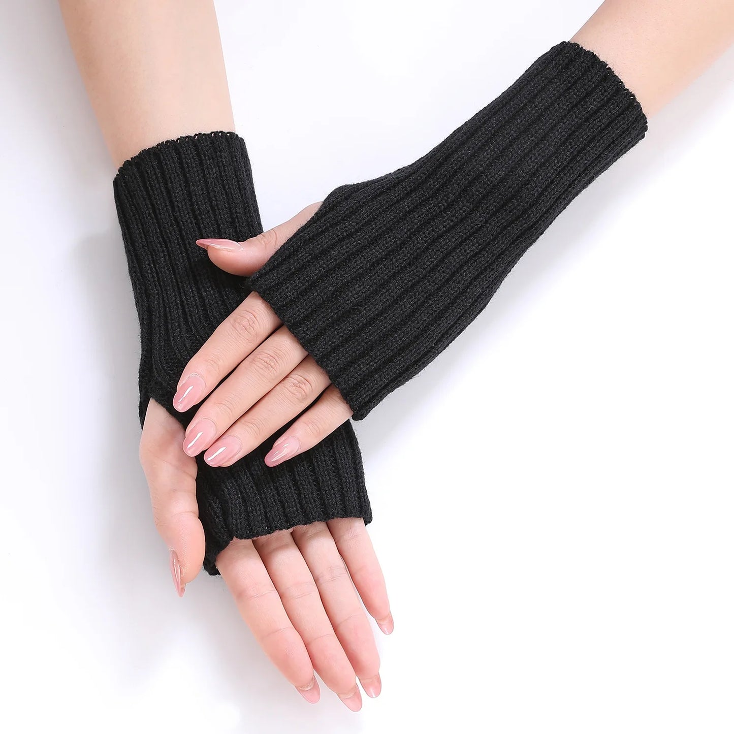Brand New 2026 Style Women Half Finger Gloves Winter Knitted Arm Sleeves Fingerless Mittens Solid Color Soft Gloves Students Touch Screen Gloves