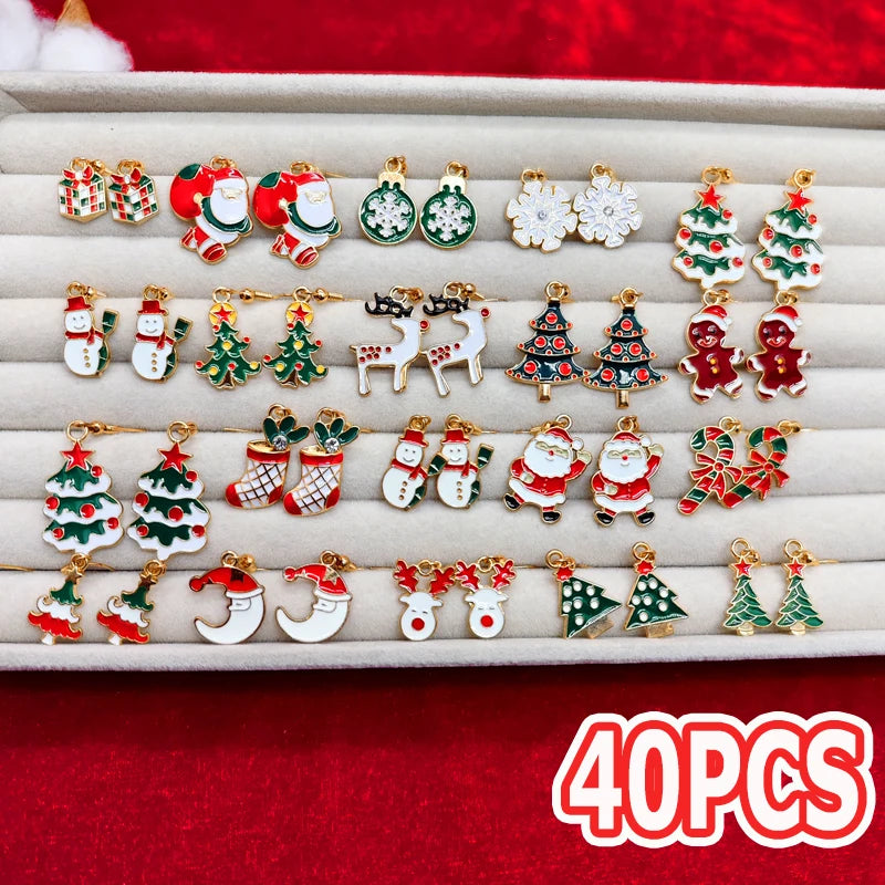 Premium Christmas 40PCS Classic Cartoon Christmas Element Earrings, Christmas Celebration Earrings, Party and Gathering Clothing Accessories