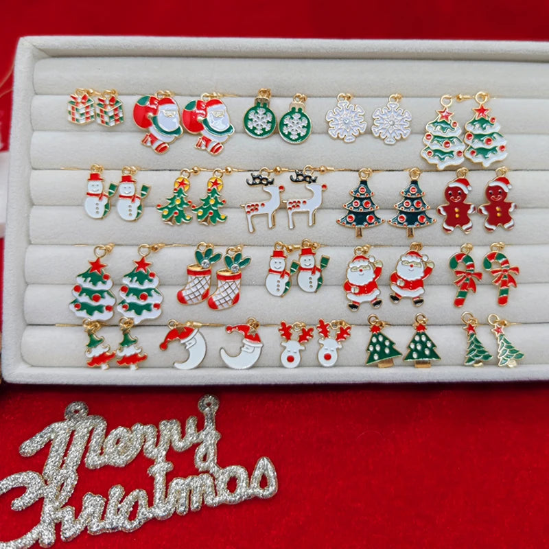 Premium Christmas 40PCS Classic Cartoon Christmas Element Earrings, Christmas Celebration Earrings, Party and Gathering Clothing Accessories