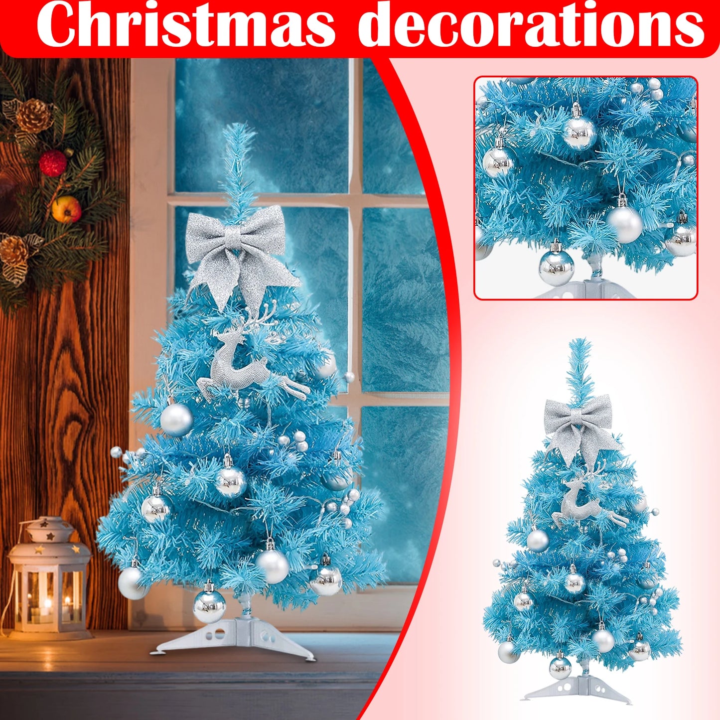 Blue Mini Christmas Tree with Twinkling Lights!, Blue Desktop Christmas Pine Tree 2025, Mini Christmas Tree for Desktop & Home Decor!