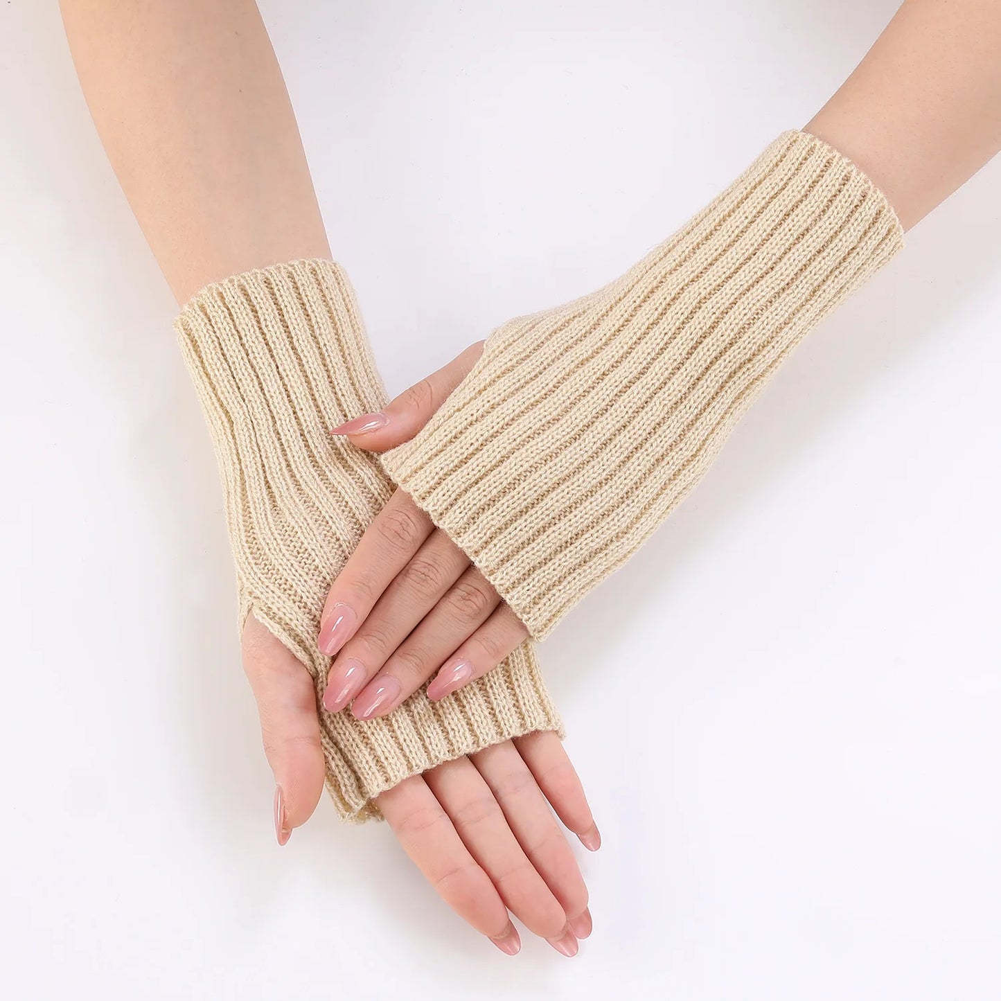 Brand New 2026 Style Women Half Finger Gloves Winter Knitted Arm Sleeves Fingerless Mittens Solid Color Soft Gloves Students Touch Screen Gloves
