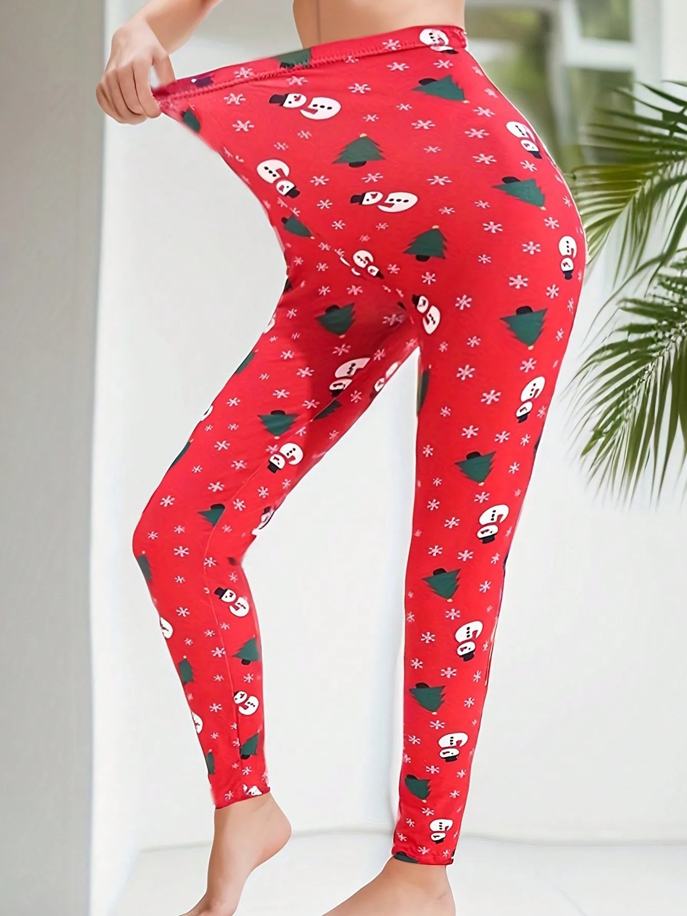 Christmas 2025 Snowman Fashionable Tight Fitting Women's Leggings Brushed Print Street Fitness Outerwear Casual Sports Pencil Pants