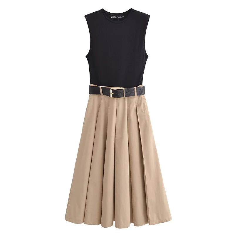 Premium Pleated Midi Dress Sexy, 2026 Elegant & Belted to Shape Your Perfect Silhouette Summer Luxe Sleeveless Knit Midi Dress with Chic Belt & Party Ready Pleats