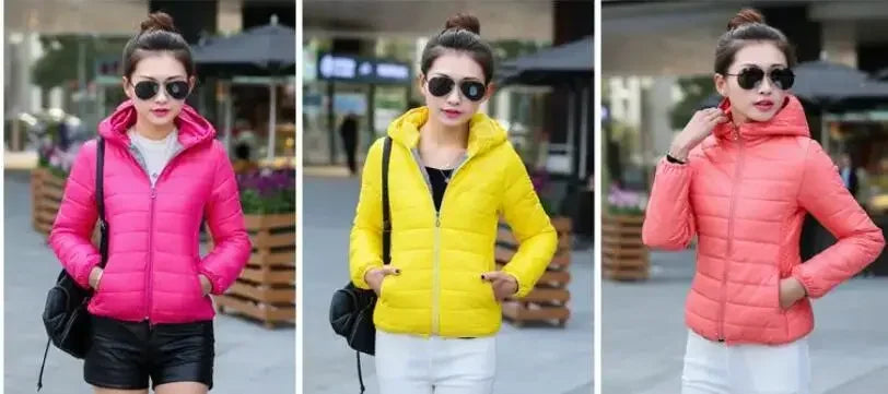 Jackets for Women Quilted Padded Lightweight Puffer Woman Coat Hoodie Short Yellow Thick Padding Feather Cropped Cute Modern Hot