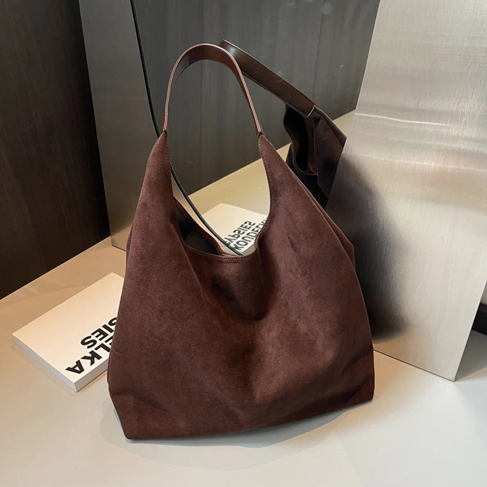 Women Suede Shoulder Bag Large Capacity Vintage Women's Bag Retro Handbag Simple Casual Commuter Bag Autumn Winter Work Travel