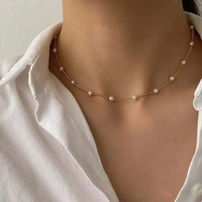 Premium Style 2026 New Beads Women's Neck Chain Kpop Pearl Choker Necklace Gold Color Goth Chocker Jewelry On The Neck Pendant 2023 Collar For Girl