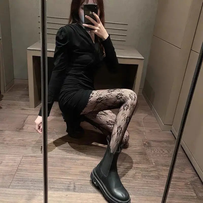 High Quality Heart Flower Pattern Pantyhose, Trendy Japanese Punk Inspired Mesh Tights Sexy, Soft & Premium, Mesh Heart & Flower Fishnet Stockings, Sexy & Cute! Heart Flower Mesh Fishnet Tights for Trendy Girls