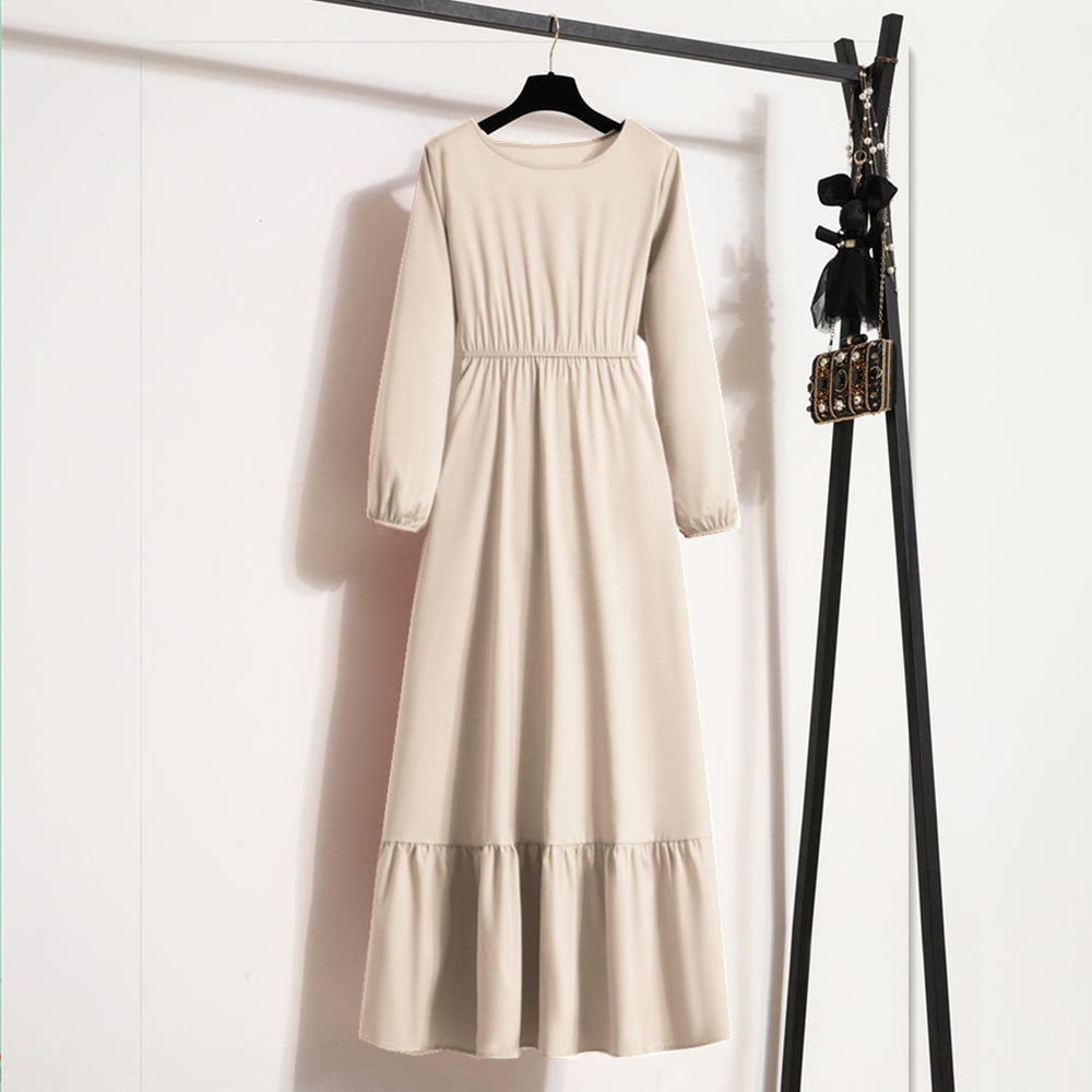 Premium Chiffon Maxi Dress for Trendy Women, Spring & Autumn Solid Loose Maxi Dress, Luxury & Comfort Combined Full Sleeve O-Neck Casual Dress for Every Occasion,