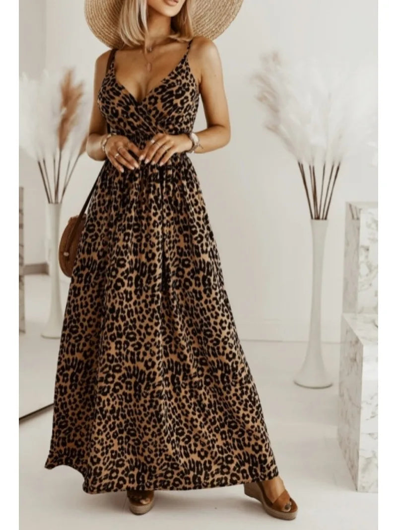 Premium Leopard Print Camisole Dress for Effortless Seduction, Leopard V-Neck Maxi Wild Elegance Meets Vacation Glam, From Brunch to Beach Nights Premium Leopard Maxi for the Modern Muse