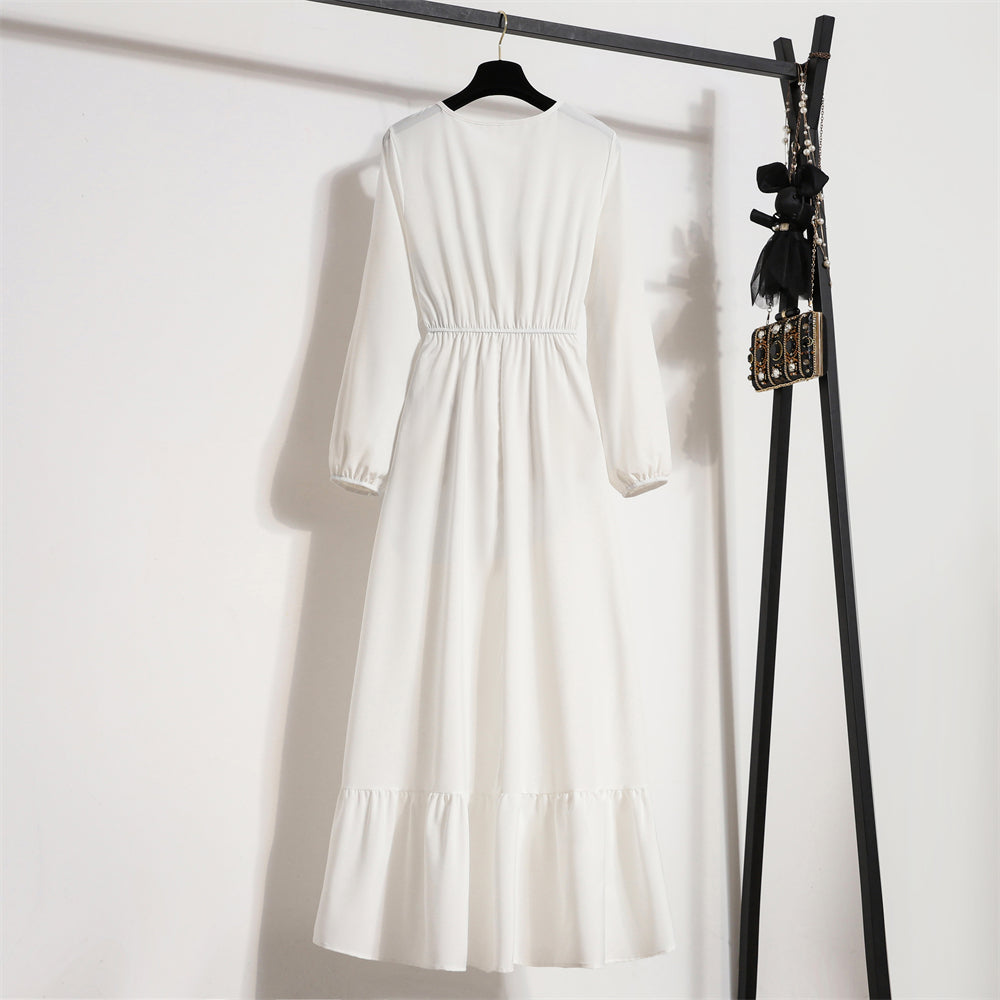 Premium Chiffon Maxi Dress for Trendy Women, Spring & Autumn Solid Loose Maxi Dress, Luxury & Comfort Combined Full Sleeve O-Neck Casual Dress for Every Occasion,