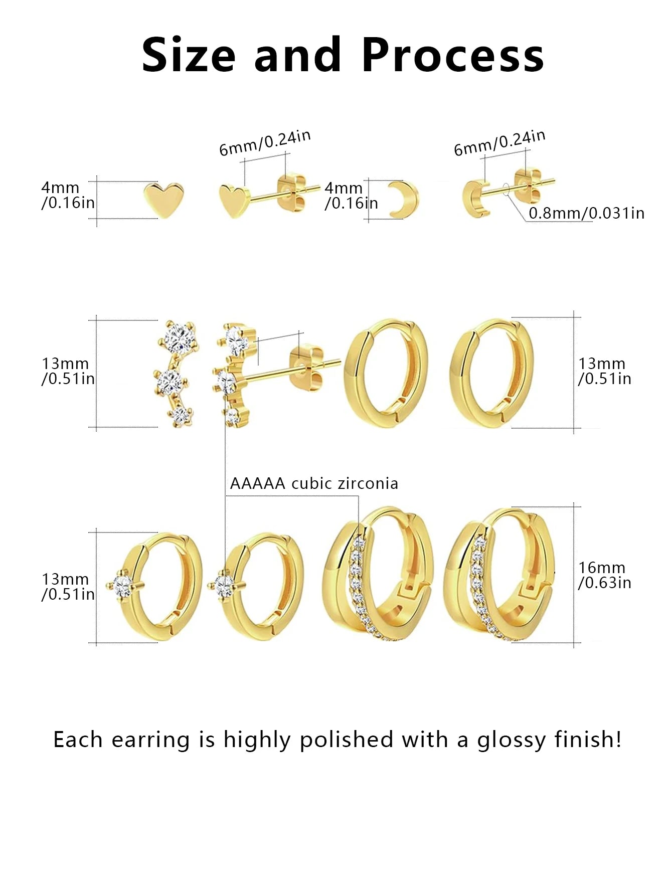 Premium Quality 2026 Luxury Edition 6 Pairs Small Gold Hoop Stud Earrings Set for Somen, 14K Gold Plated  Huggie Hoop Earrings Double Hoop Earrings CZ Stud Earrings