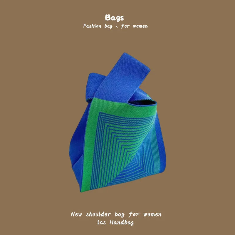 Women Handmade Knitted Small Handbag, Casual Wrist Bag, Student Reusable Shopper Mini Tote Bag, Suitable for Daily Use Outdoor