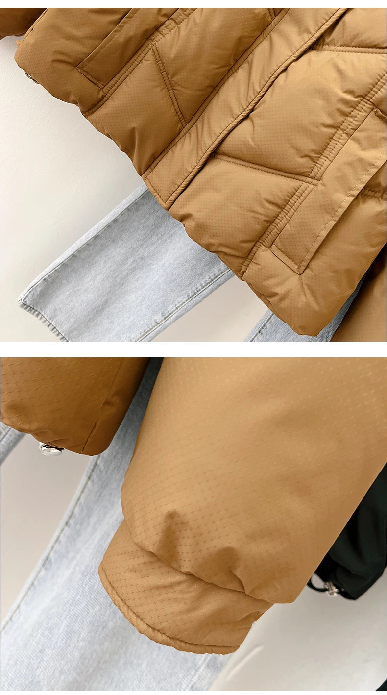 2025 Autumn Winter Puffer Jacket Women Thicken Down Cotton Padded Loose Coat Female Hooded Solid Long Sleeve Short Parkas