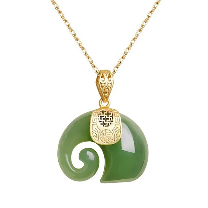 Premium Quality Boutique Natural Stone Hetian Jade Elephant Pendant 18K Gold Plated Chain Necklace Choker Jewelry for Women Birthday Anniversary