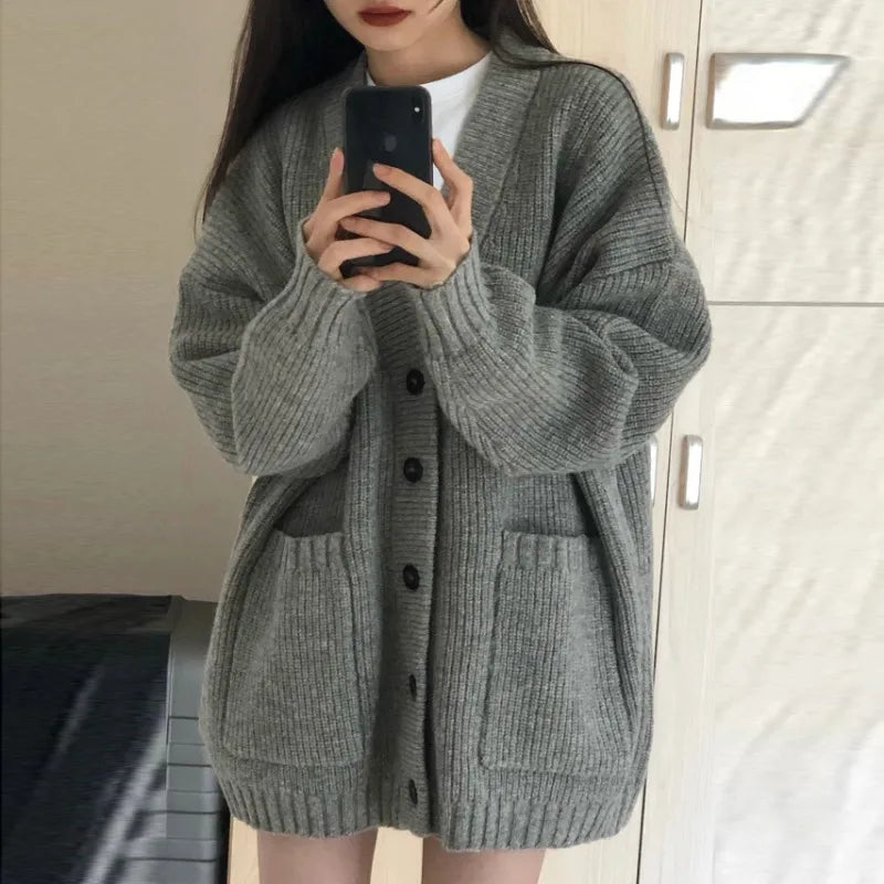 Autumn/Winter Loose Knit Cardigan Sexy, Stylish & Effortlessly Trendy, Premium V-Neck Long Sleeve Sweater Jacket for Women, Relaxed & Trendy! Women’s Knitted V-Neck Sweater Cardigan for Effortless Style