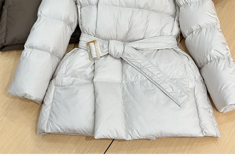 Winter Hooded Women's Down Jackets Ultra Light Warm Casual Lace-up Coat Female Puffer Jacket With Belt Elegant Parka Overcoat