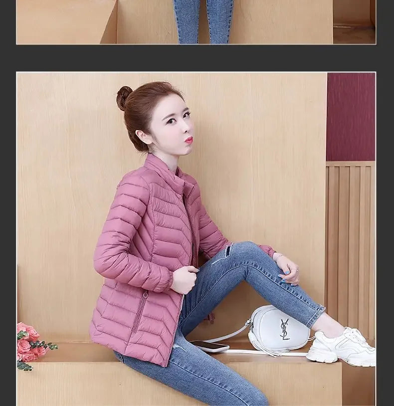 Fashion Women Puffer Jackets Ultralight Duck Down Cotton Jacket 2023 New Autumn Winter Long Sleeve Warm Coat Female Parka
