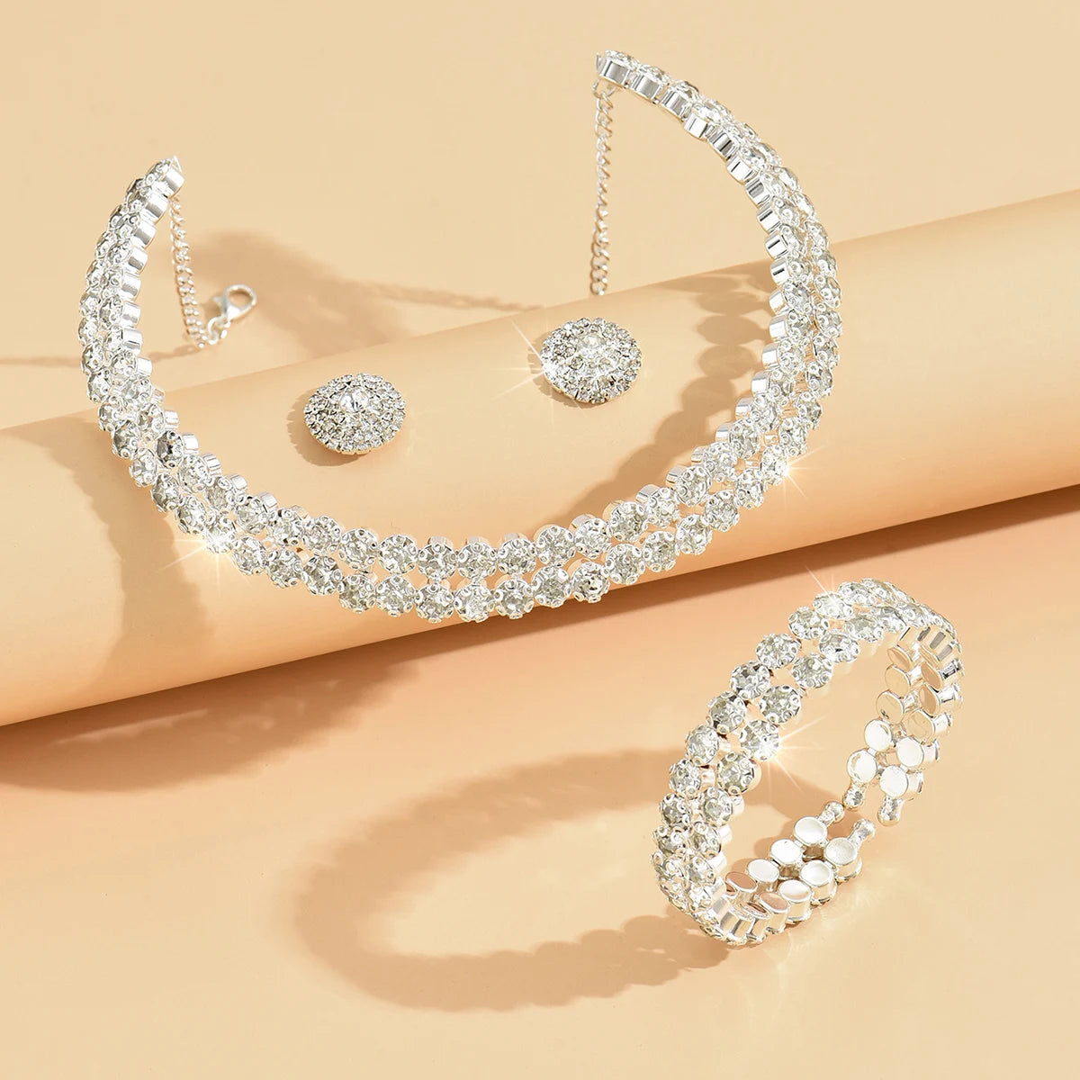 Premium 2026 Style Rhinestone Wedding Jewelry Set  Elegant, Chic & Party Ready, 4PCS Wedding Jewelry Set Earrings, Necklace & Bracelet for Glam Queens, 4PCS Luxury Bridal Jewelry Set Trendy, Sexy