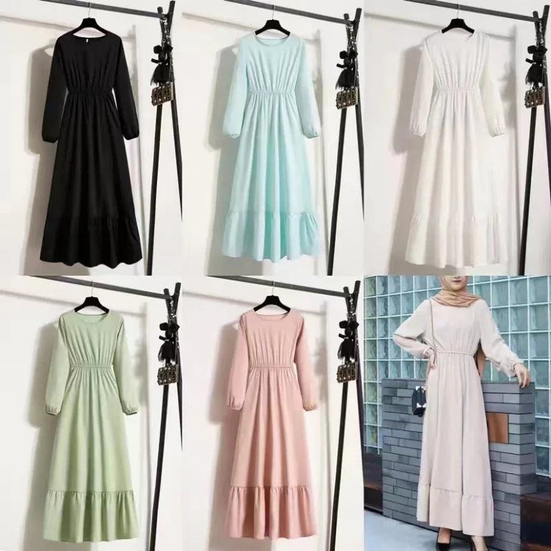 Premium Chiffon Maxi Dress for Trendy Women, Spring & Autumn Solid Loose Maxi Dress, Luxury & Comfort Combined Full Sleeve O-Neck Casual Dress for Every Occasion,