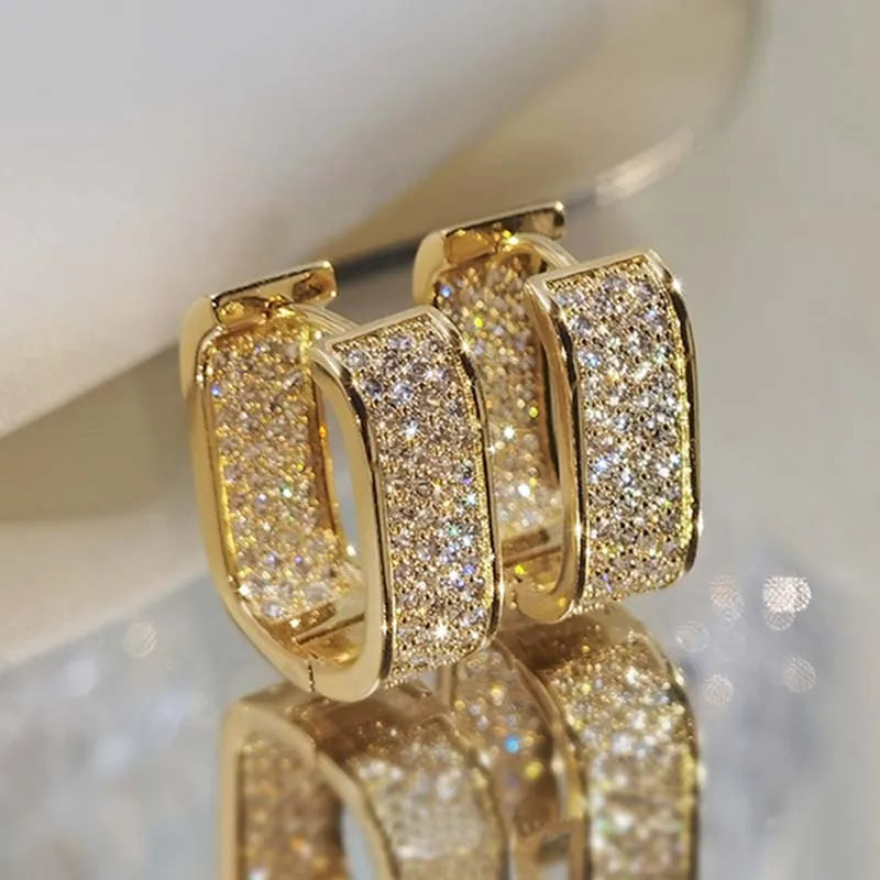 Luxury High Quality 2026 Edition 6 Stainless Steel Gold Silver Color Square Hoop Earrings for Women Luxury Shiny CZ Zircon Geometric Earrings Wedding Jewelry