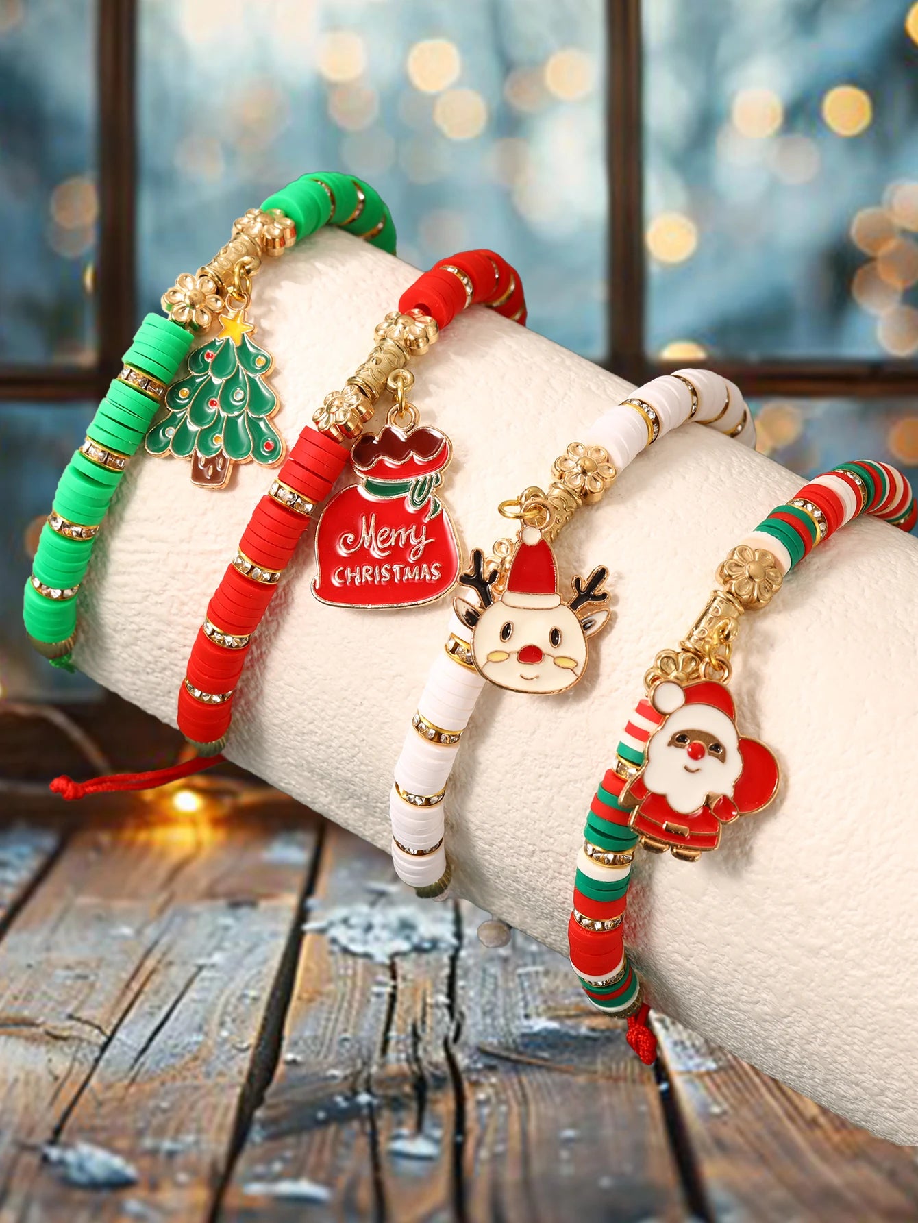 Premium Luxury 2026 Edition 4-Piece Christmas Bracelet Set with "Merry Christmas" Motif, Santa Claus, Reindeer and Christmas Tree(color random)