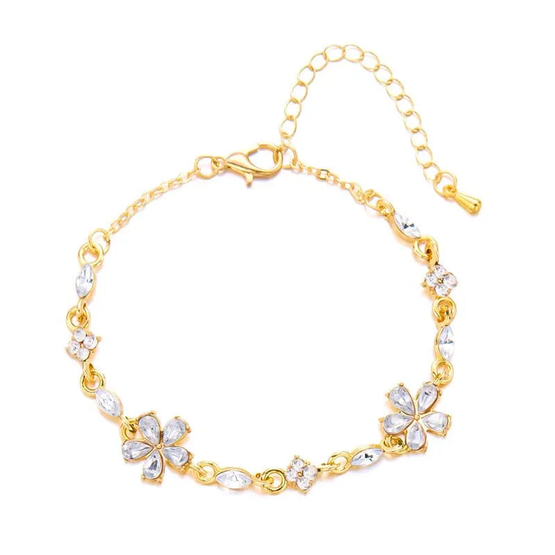 Premium Luxury Quality 2026 Edition Luxury Colorful Zircon Flower Bracelet For Women Girls Korean Sweet Gold Color Crystal Adjustable Bracelet Jewelry Gift