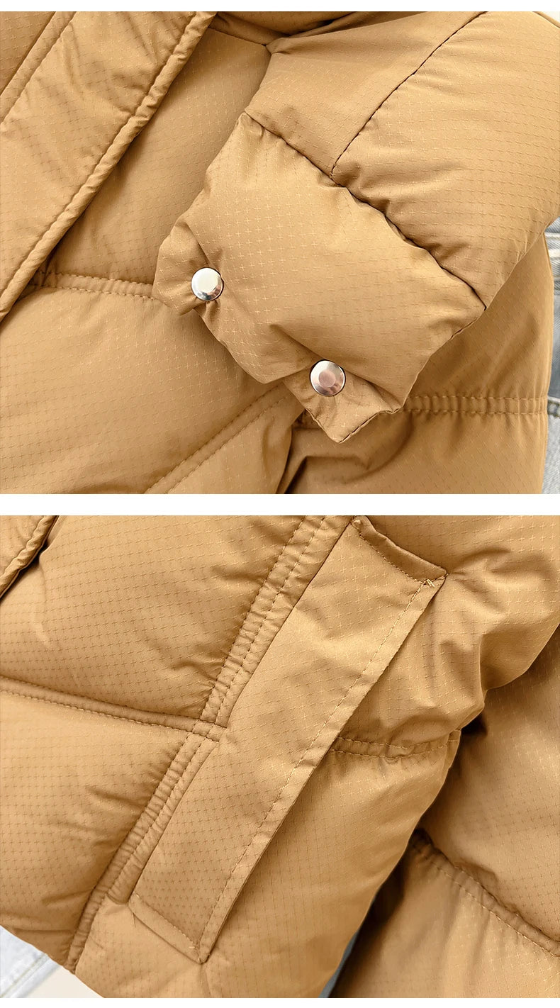 2025 Autumn Winter Puffer Jacket Women Thicken Down Cotton Padded Loose Coat Female Hooded Solid Long Sleeve Short Parkas