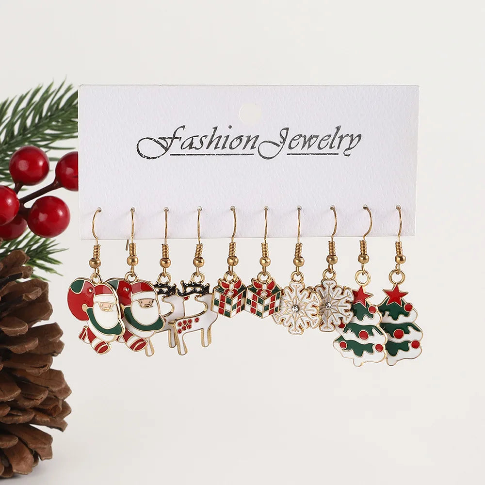 Brand New 2026 Style Premium Quality 25Pairs/5Pairs Christmas Series Earrings Cartoon Santa Claus Gingerbread Man Snowflake Alloy Earrings Set Women Christmas Gifts