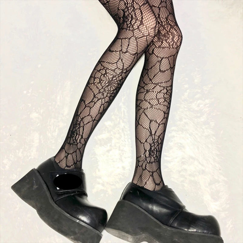 Premium Quality Fishnet Tights Party , Trendy Gothic Fishnet Stockings , Club & Chic Street Style for Fashion Forward Women, Sexy, Edgy & Premium , Hollowed Out Black Silk Tights for Spring & Summer Nights