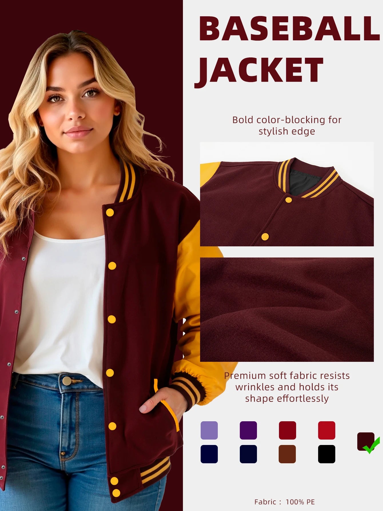 Women's Varsity Jacket with PU Leather Sleeves Fashionable Comfort Design Multiple Colors Available Perfect for Casual Wear