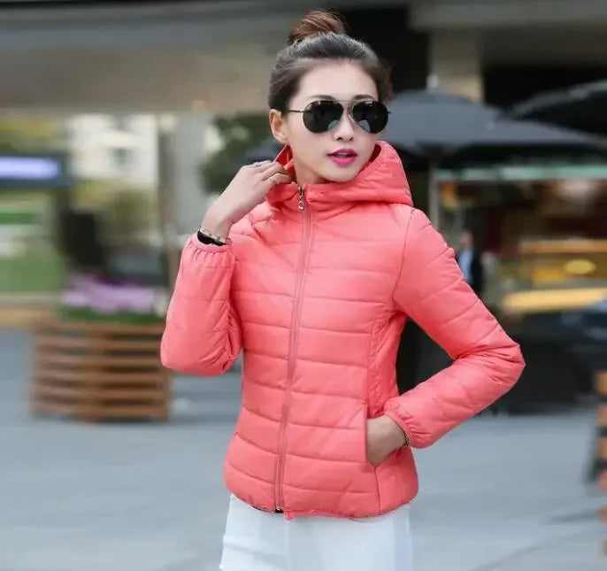 Jackets for Women Quilted Padded Lightweight Puffer Woman Coat Hoodie Short Yellow Thick Padding Feather Cropped Cute Modern Hot