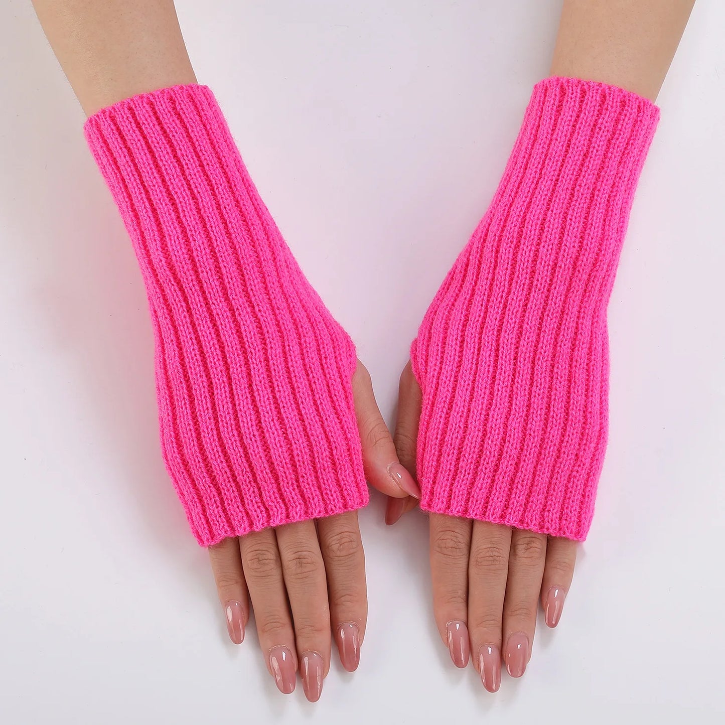 Brand New 2026 Style Women Half Finger Gloves Winter Knitted Arm Sleeves Fingerless Mittens Solid Color Soft Gloves Students Touch Screen Gloves