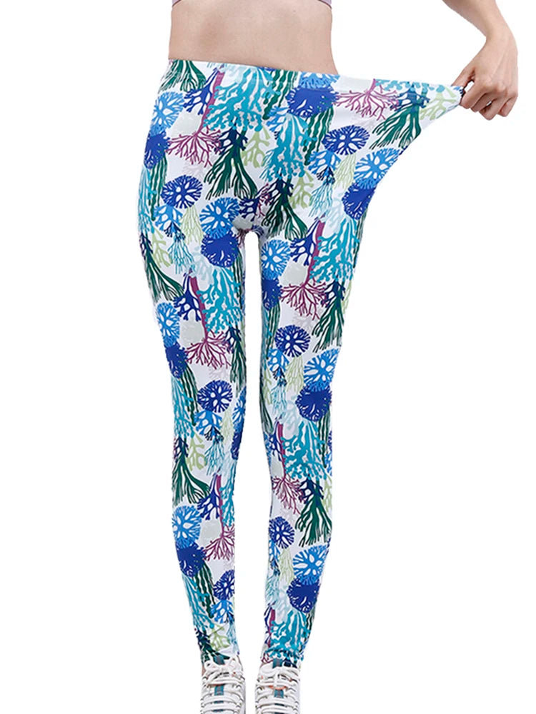 Brand New 2026 Edition CUHAKCI Fashion Women Leggings Beautiful Leaf Floral Printing High Waist Jeggings Stretch Pant Sexy Hot Sale Clothing Mujer