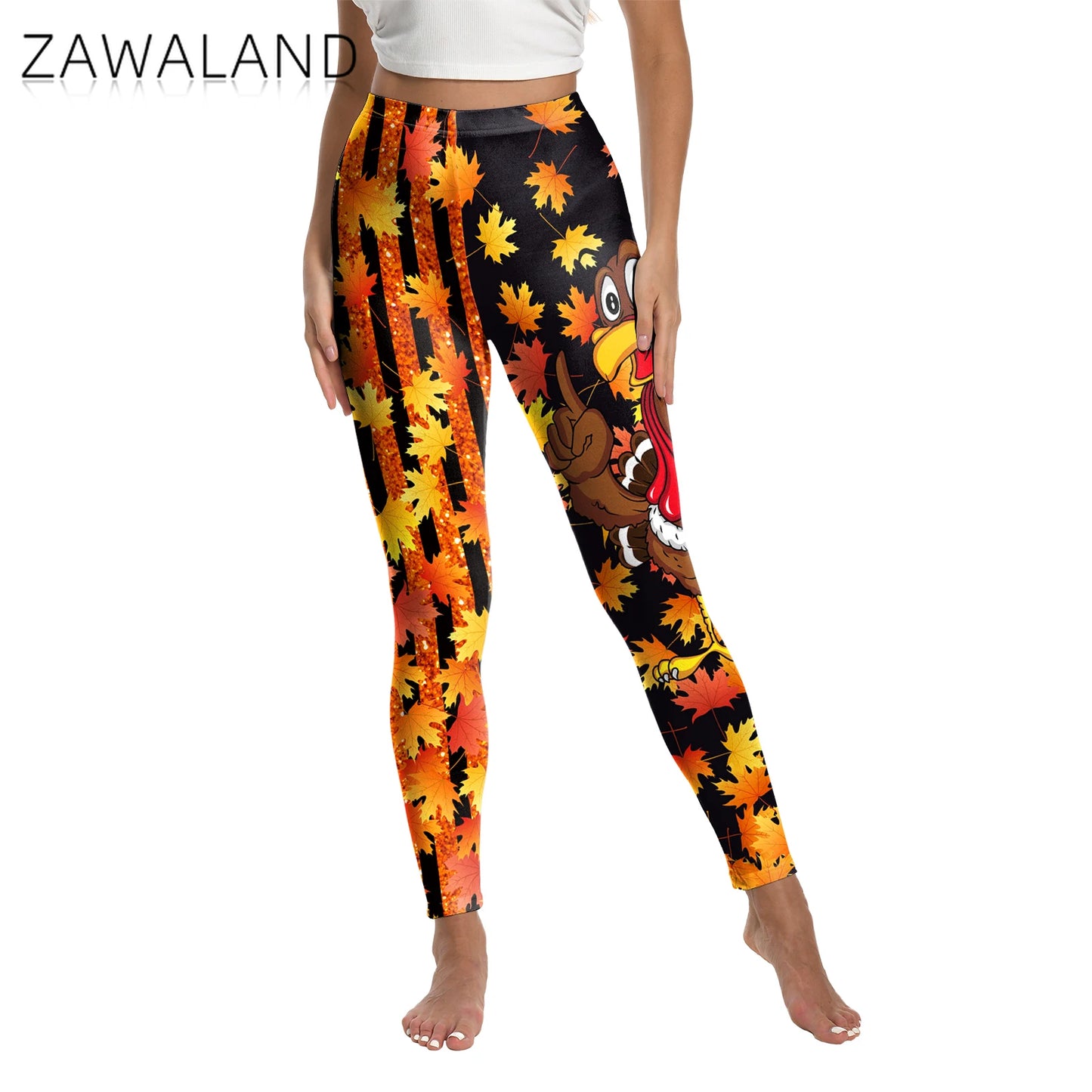 High Quality 2026 Edition Maple Leaf Pattern Cosplay Leggings Thanksgiving Day Turkey Tight Pants Woman Autumn Holiday Costumes Party Performance Trousers