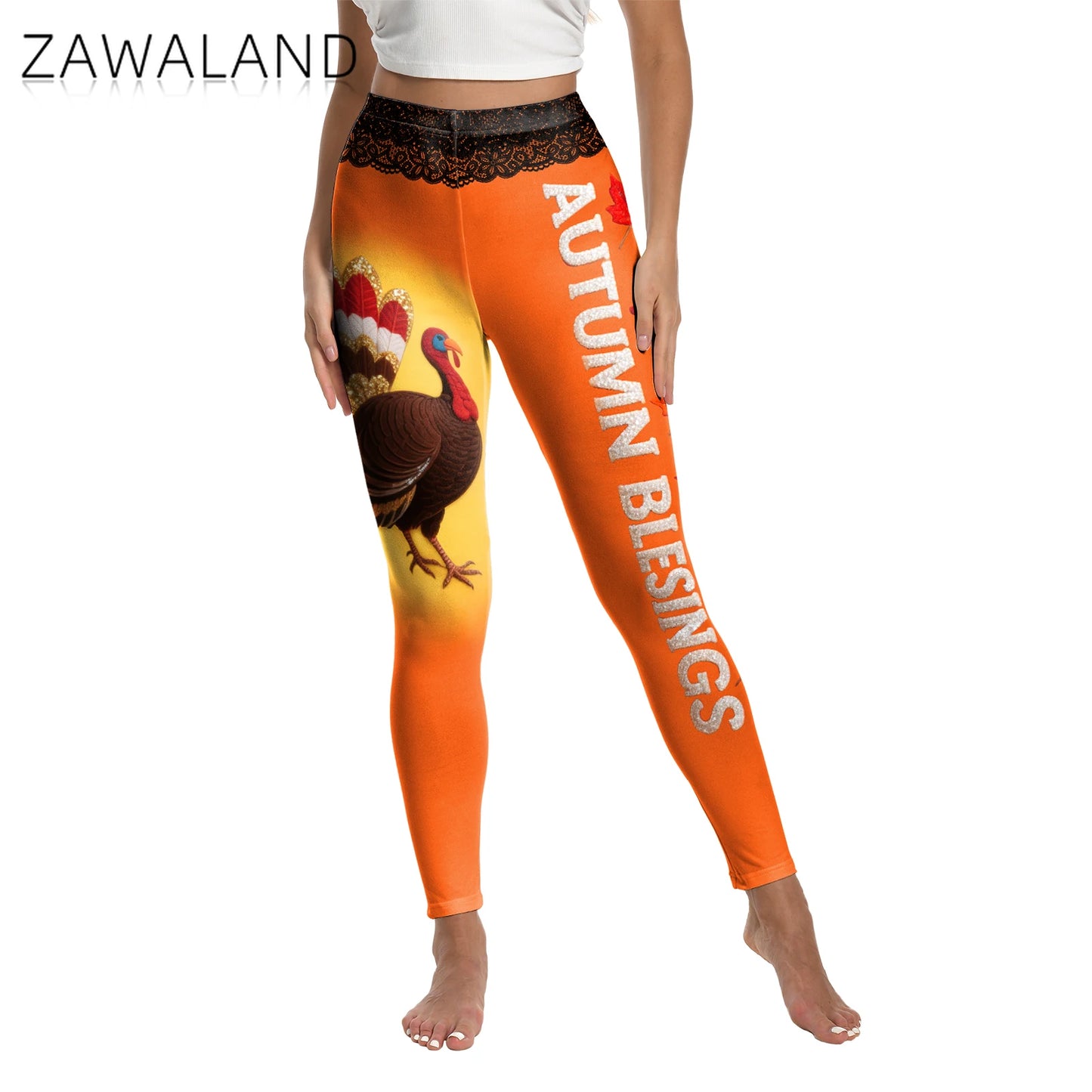 High Quality 2026 Edition Maple Leaf Pattern Cosplay Leggings Thanksgiving Day Turkey Tight Pants Woman Autumn Holiday Costumes Party Performance Trousers