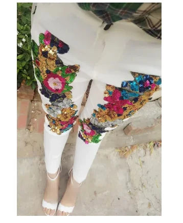 European Style Denim Jacket Fashion Outfit Women New Flower Sequined jeans Vest coat