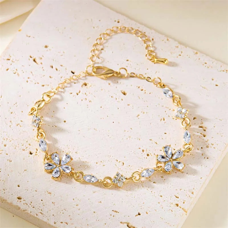 Premium Luxury Quality 2026 Edition Luxury Colorful Zircon Flower Bracelet For Women Girls Korean Sweet Gold Color Crystal Adjustable Bracelet Jewelry Gift
