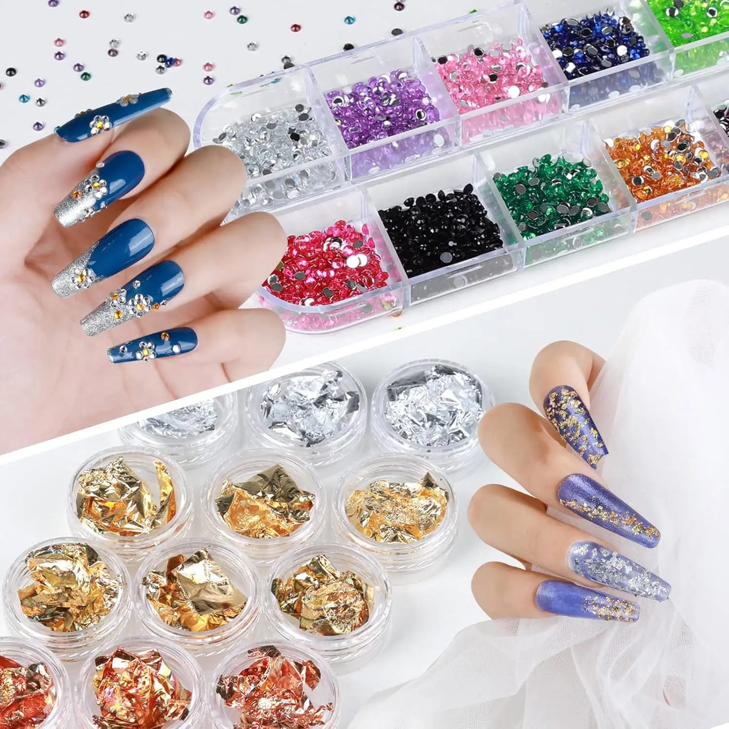 Nail Art DIY Kit for Every Mood Shine, Sparkle, Slay Complete 2026, Salon Perfect Nails in Minutes Stickers, Gold Foil & Glitter, Create Stunning Nail Designs Stickers, Glitter & Rhinestones