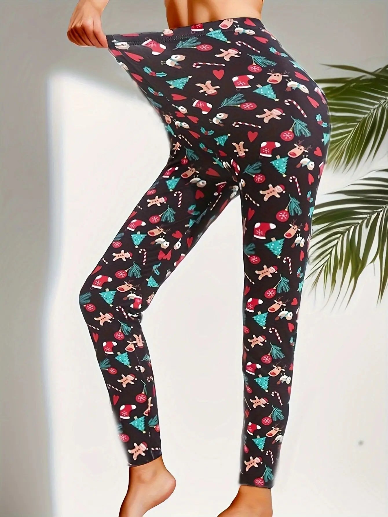 CUHAKCI Christmas 2025 Themed Brushed Fashionable Stretch Sports Leggings Tight Fitting Elegant Sexy Women's Pencil Pants