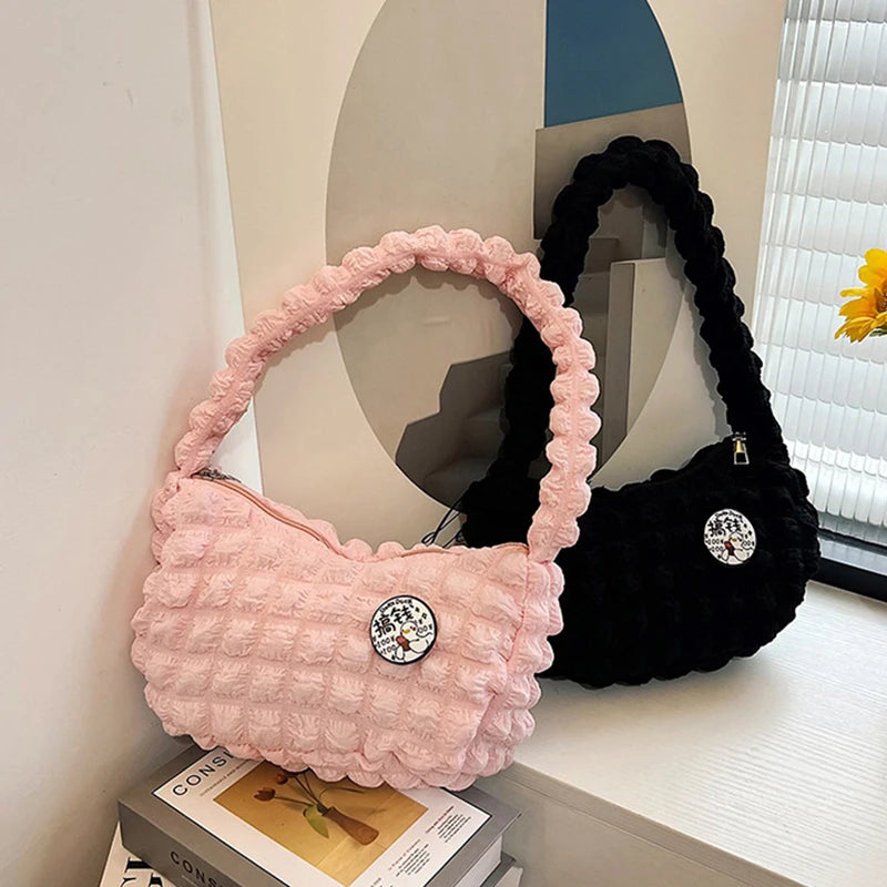 Premium Soft Cloud Bubbles Handbags For Woman Girls Pleated Cloud Underarm Bag Pouch Bag Casual Shoulder Bag Women Cute Purse