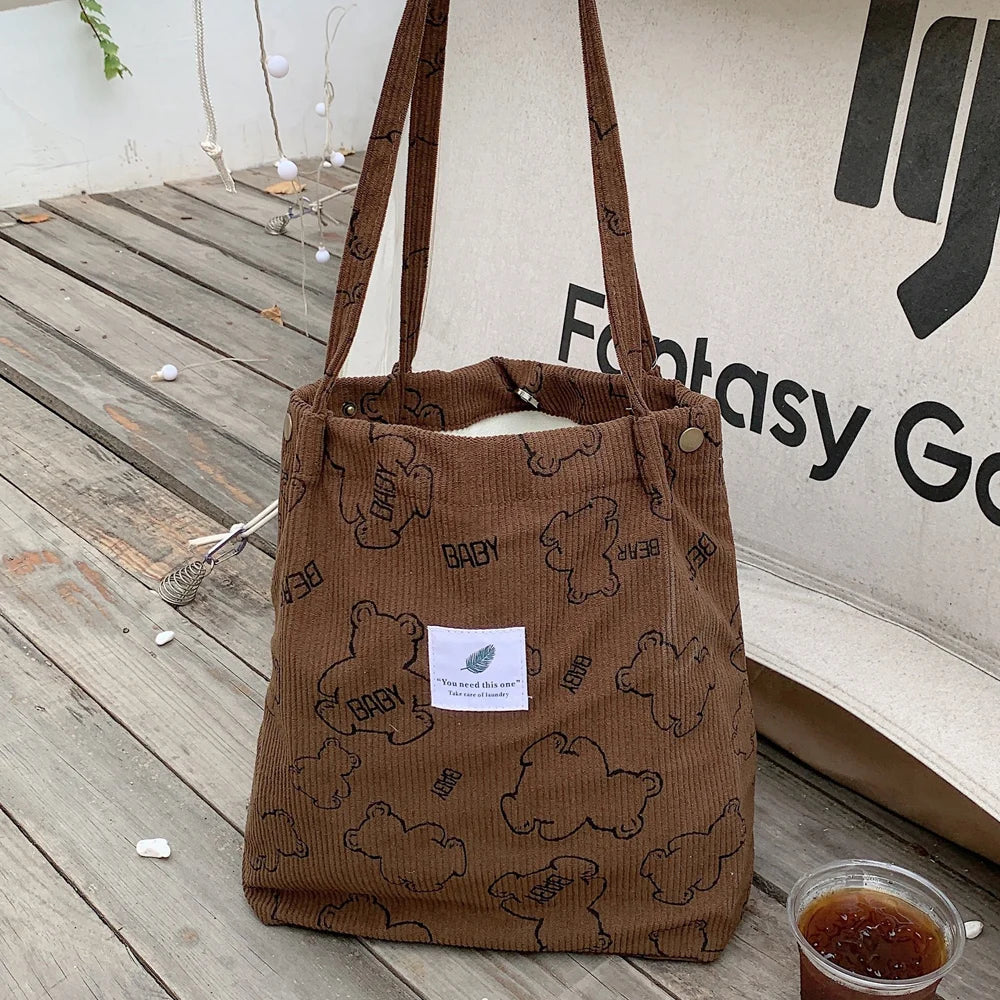 Premium Canvas Lined Shoulder Bag Stylish, Practical & Fashion2026 Wild Chic! Corduroy Leopard Tote Bag Cute, Eco-Friendly & Ultra Trendy