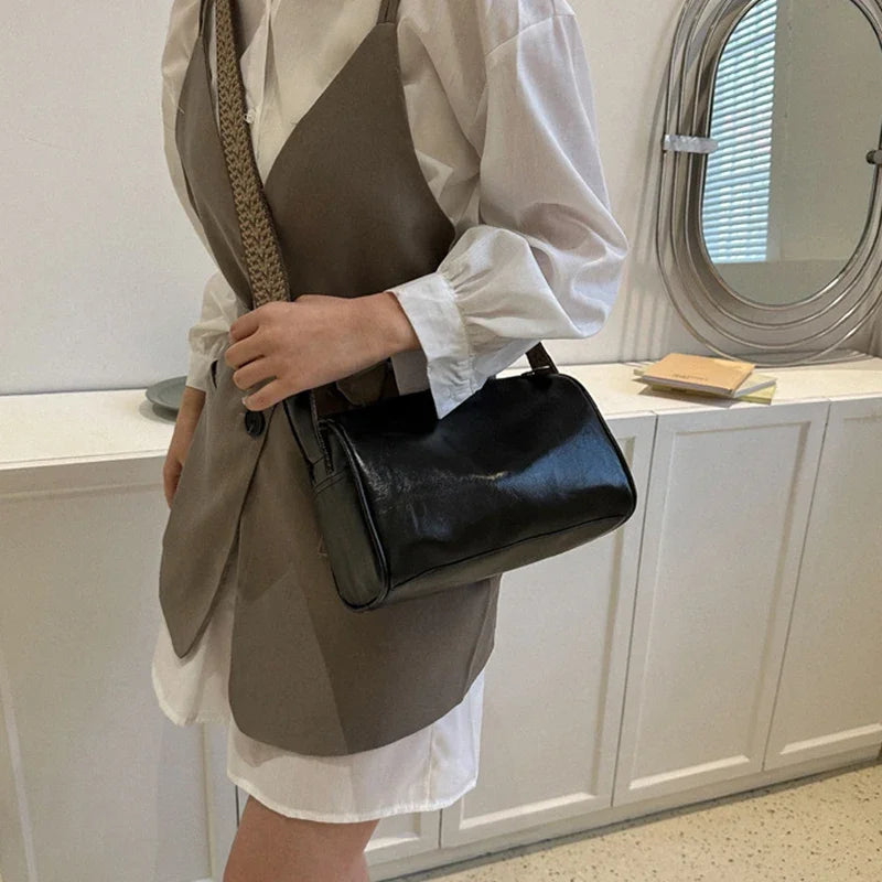 Vintage PU Leather Boston Bag Chic, Compact & Fashion , Premium Crossbody & Shoulder Bag Stylish, Travel